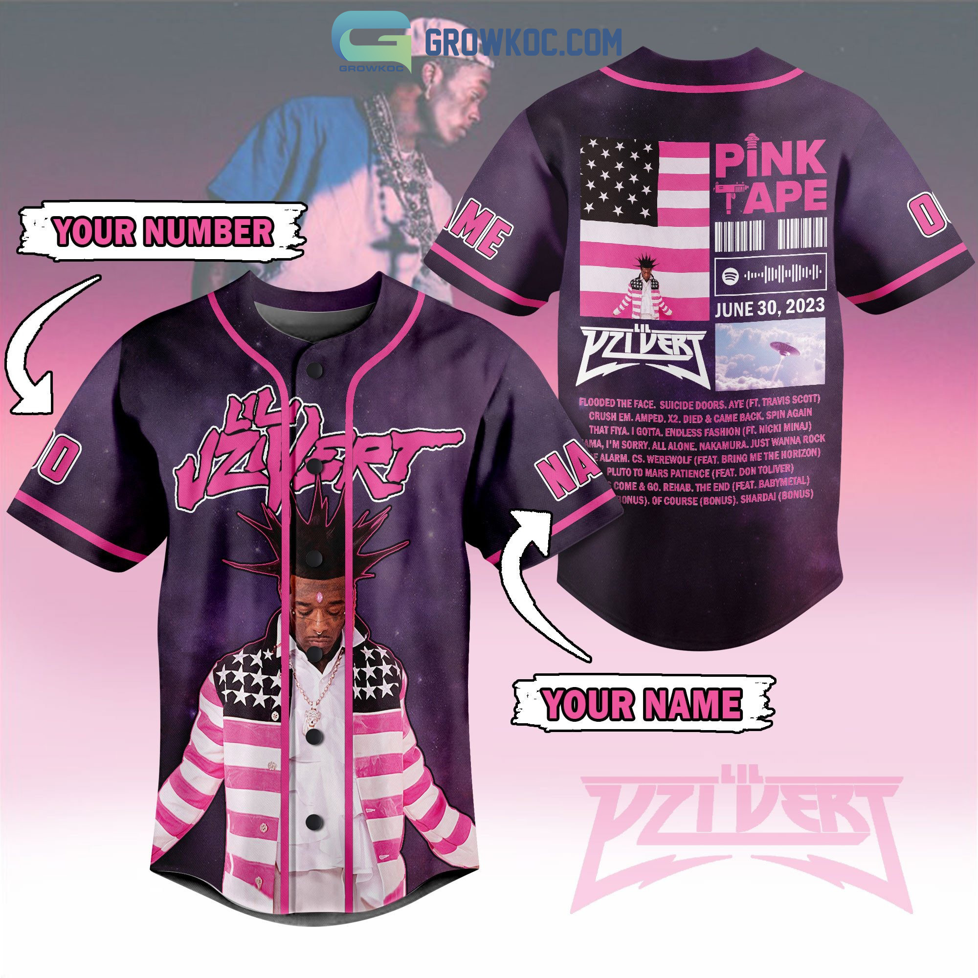 Lil Uzi Vert Pink Tape 2023 Personalized Baseball Jersey - Growkoc