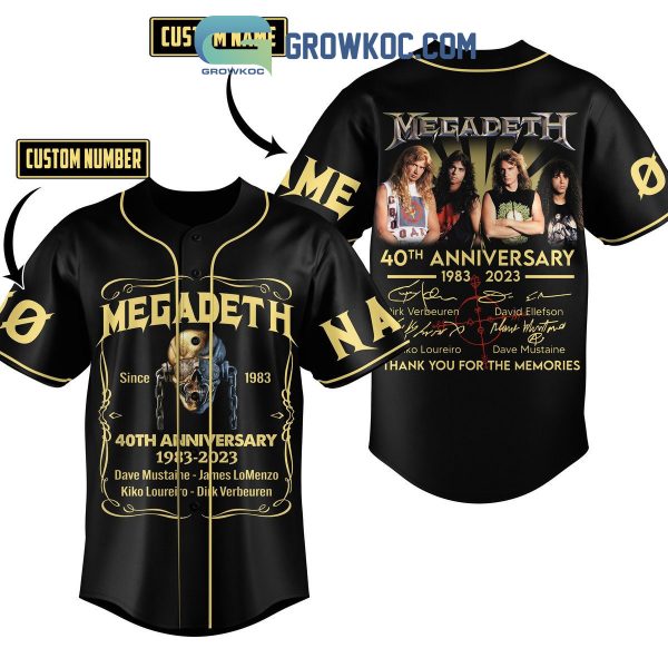 Megadeth 40th Anniversary 1983 2023 Memories Personalized Baseball Jersey