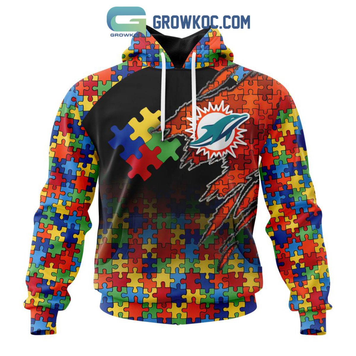 NFL Miami Dolphins All Over Print 3D T Shirt Puzzle Autism Awareness Unisex  Tshirt