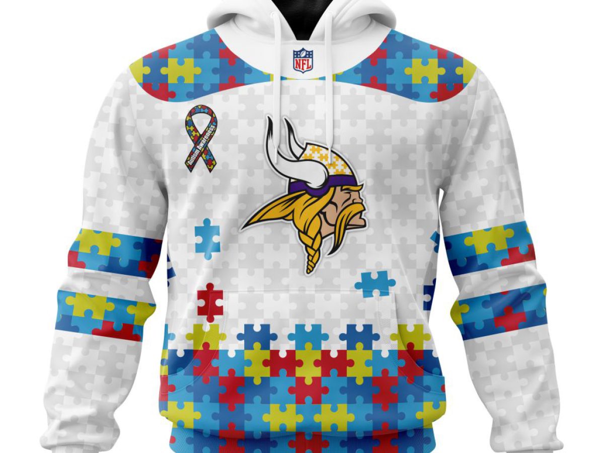 NFL Minnesota Vikings Crewneck Sweatshirt Puzzle Autism Awareness Unisex  Sweatshirt