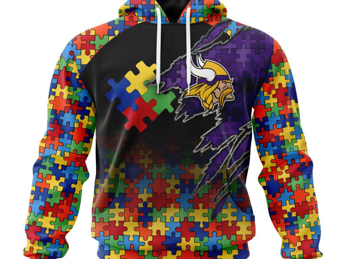 Minnesota Vikings NFL Special Fearless Against Autism Hands Design Hoodie T  Shirt - Growkoc