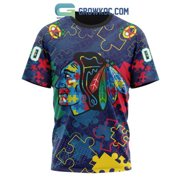 NHL Chicago BlackHawks Puzzle Fearless Against Autism Awareness Hoodie T Shirt