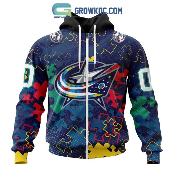 NHL Columbus Blue Jackets Puzzle Fearless Against Autism Awareness Hoodie T Shirt