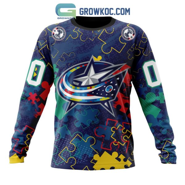 NHL Columbus Blue Jackets Puzzle Fearless Against Autism Awareness Hoodie T Shirt