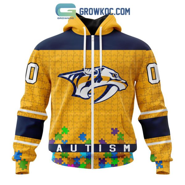 Nashville Predators NHL Special Unisex Kits Hockey Fights Against Autism Hoodie T Shirt