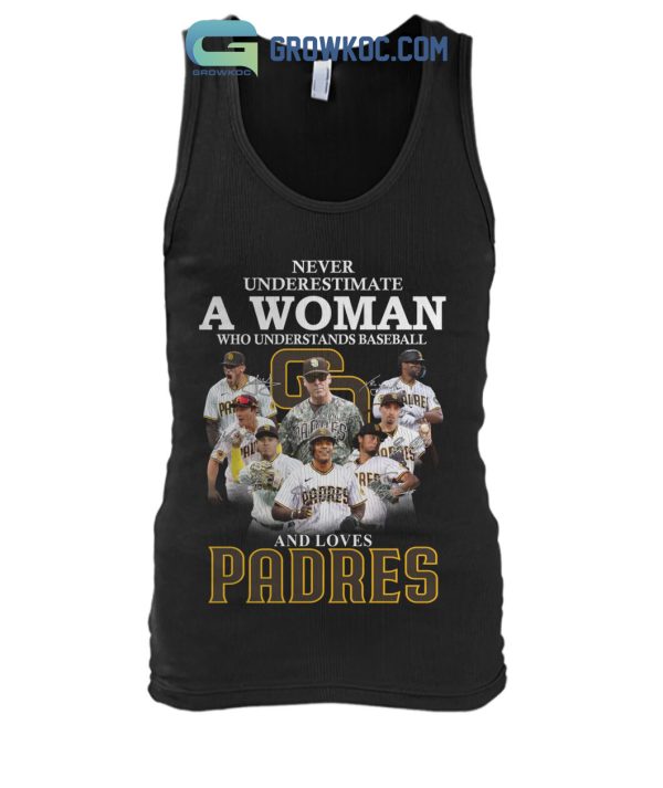 Never Underestimate A Woman Who Understands Baseball And Loves Padres T Shirt