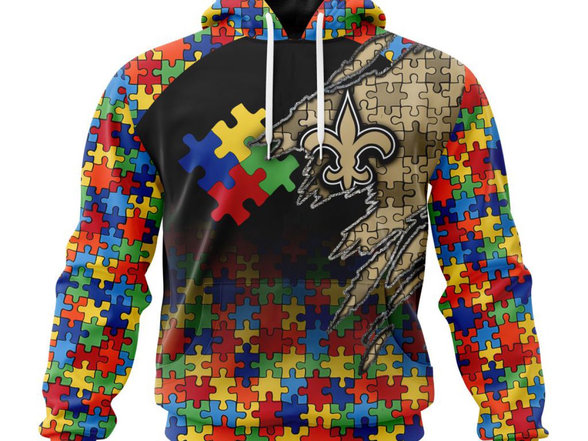 New Orleans Saints NFL Special Fearless Against Autism Hands Design Hoodie  T Shirt - Growkoc