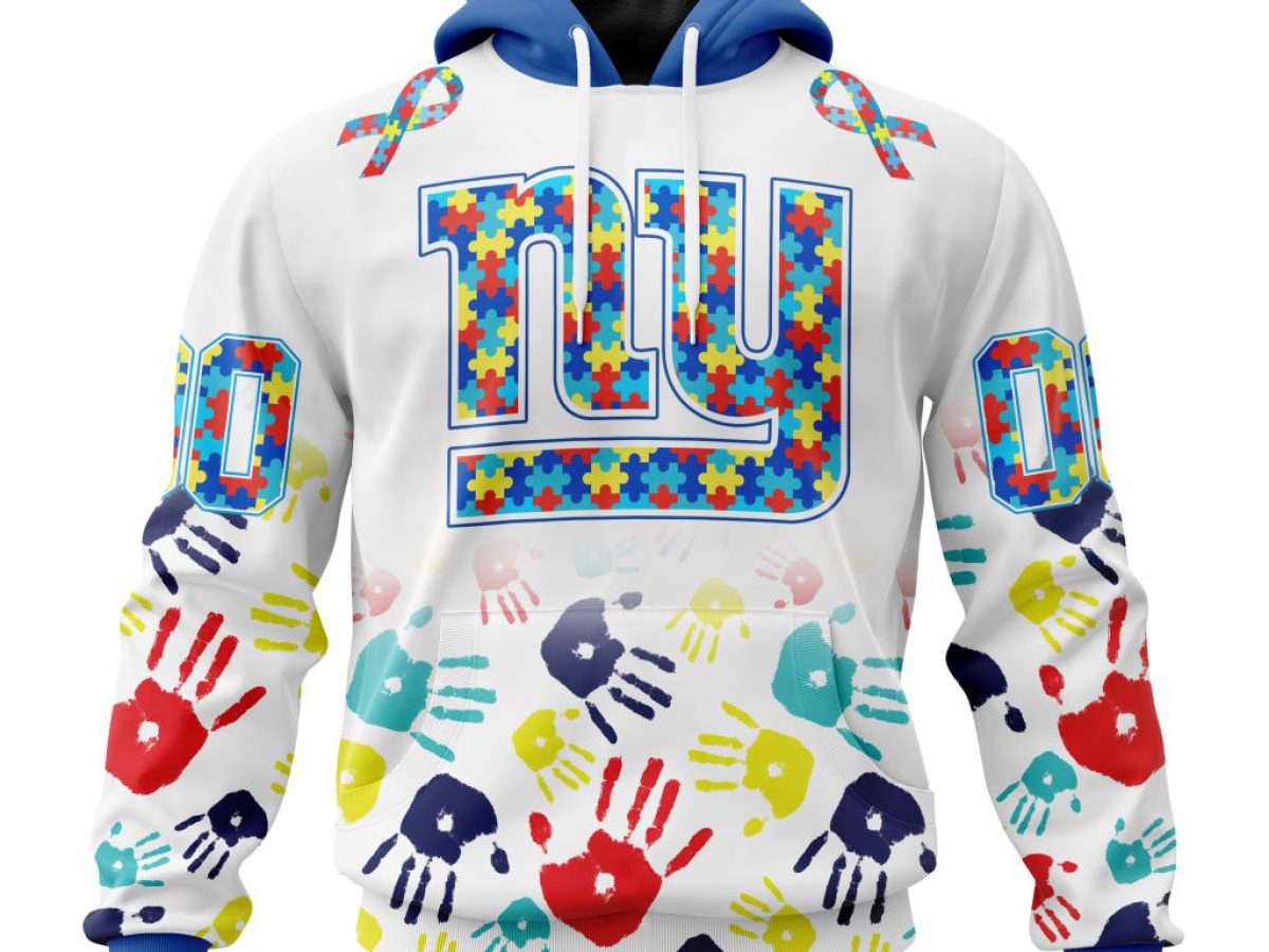 New York Giants NFL Special Fearless Against Autism Hands Design