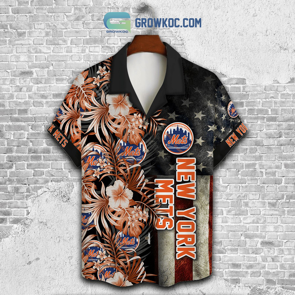 New York Mets MLB Flower Pattern Summer Custom Name & Number Hawaiian Shirt