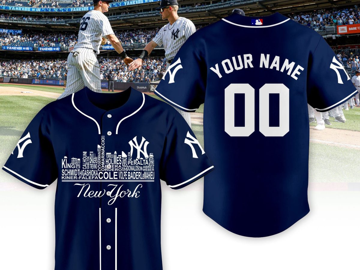 Men's New York Yankees Custom City Baseball Jersey Black-White
