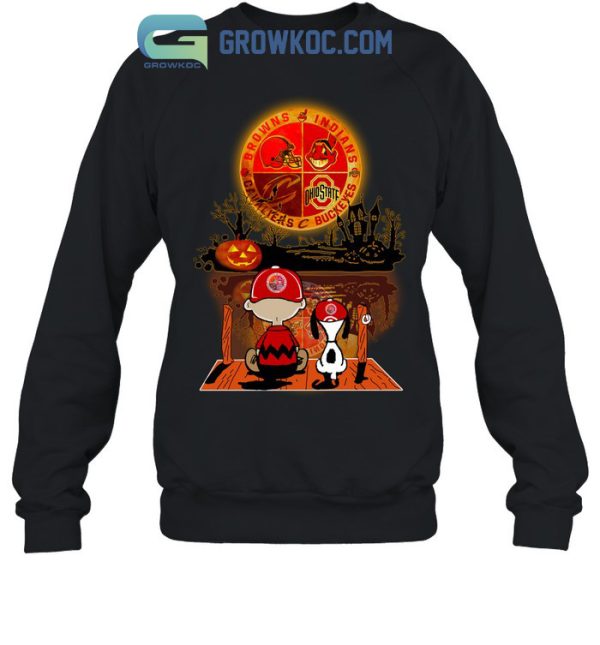 Peanuts Snoopy Halloween Cleveland Browns Indians Cavaliers And Buckeyes T Shirt