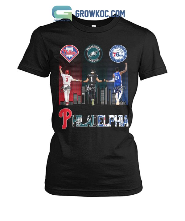 Philadelphia Phillies Harper Eageles Hurts And 76ers Embiid T Shirt