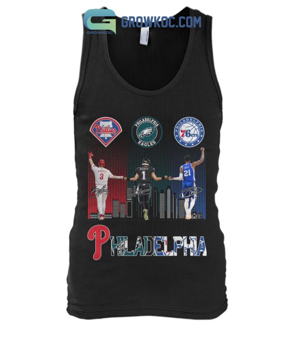 Philadelphia Phillies Harper Eageles Hurts And 76ers Embiid T Shirt