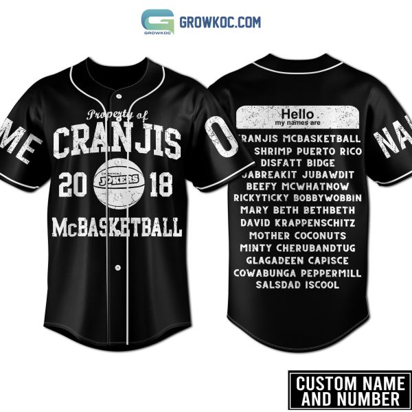 Property Of Cranjis 2023 McBasketball Black Design Personalized Baseball Jersey