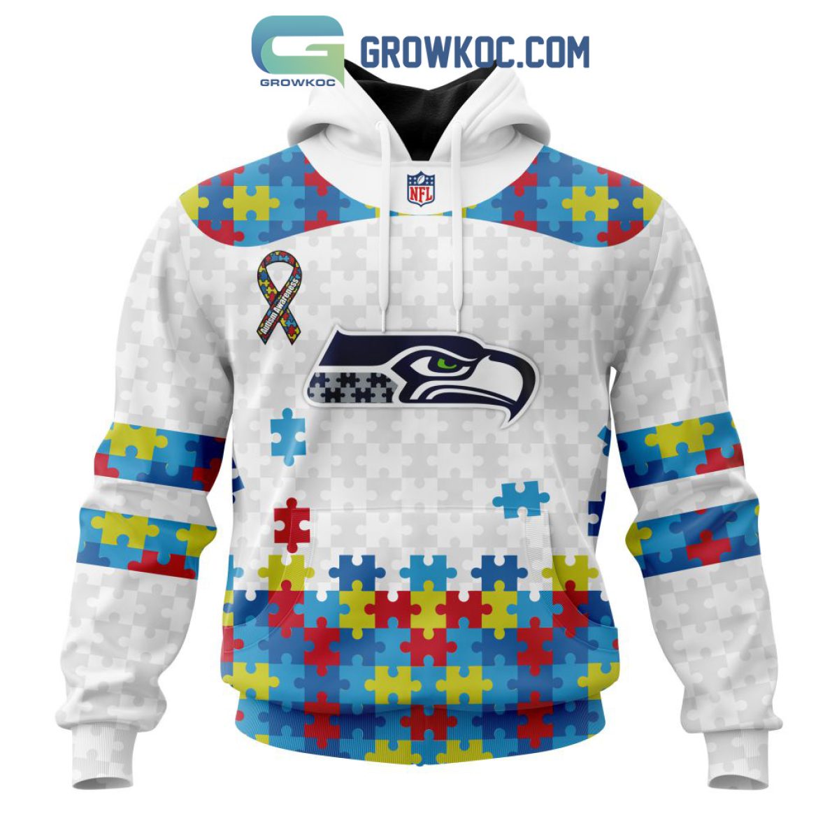 Seattle Seahawks NFL Autism Awareness Personalized Hoodie T Shirt - Growkoc