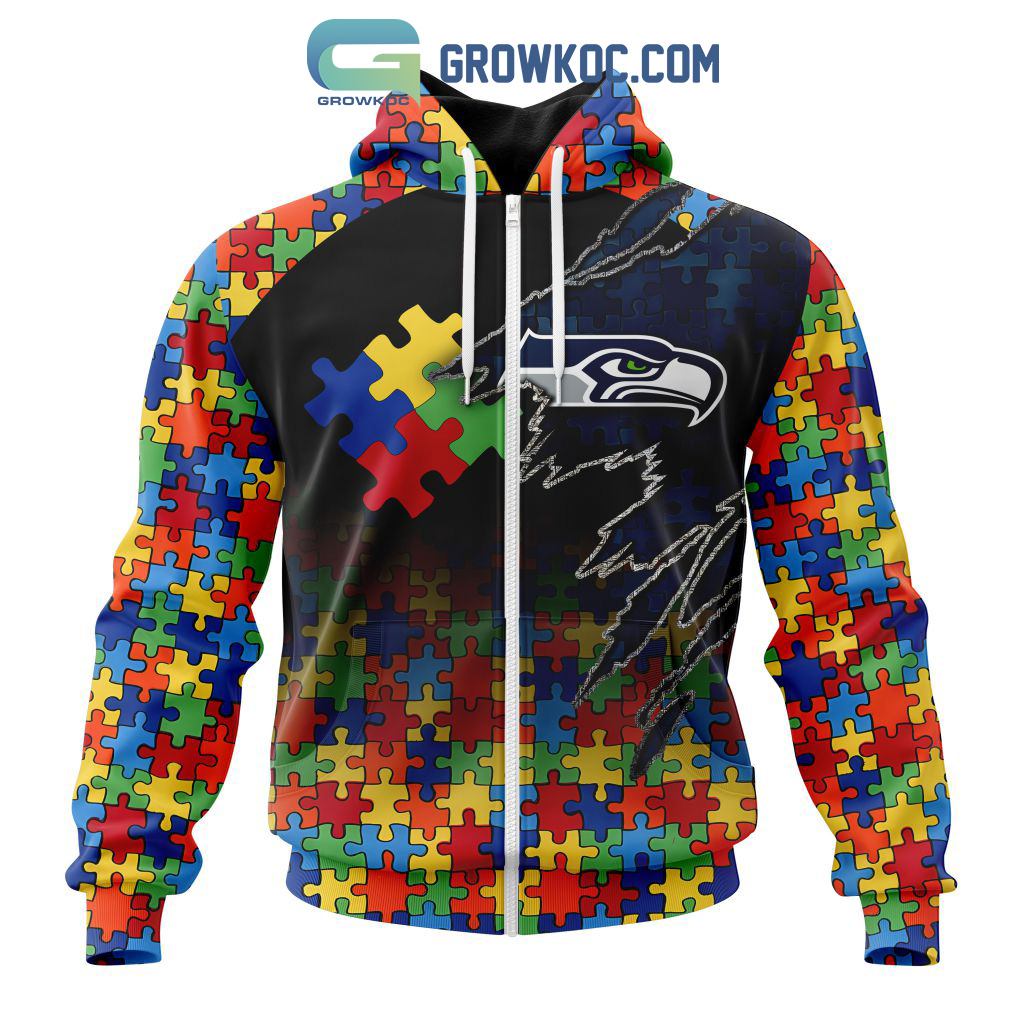 Seattle Seahawks NFL Special Autism Awareness Design Hoodie T Shirt -  Growkoc
