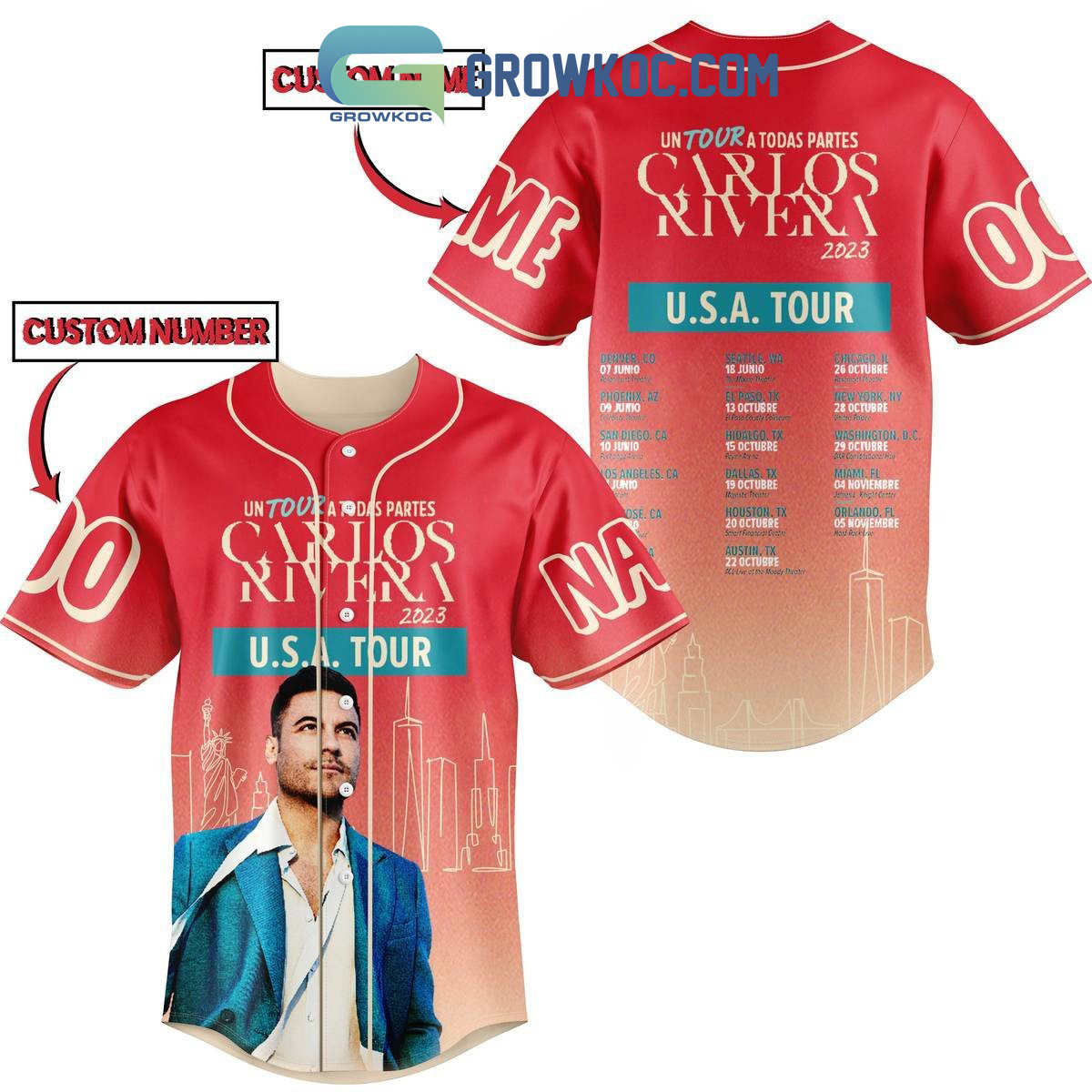 Un Tour A Todas Partes Carlos Rivera USA Tour 2023 Personalized Baseball  Jersey - Growkoc