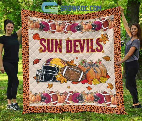 Arizona State Sun Devils NCAA Football Welcome Fall Pumpkin Halloween Fleece Blanket Quilt