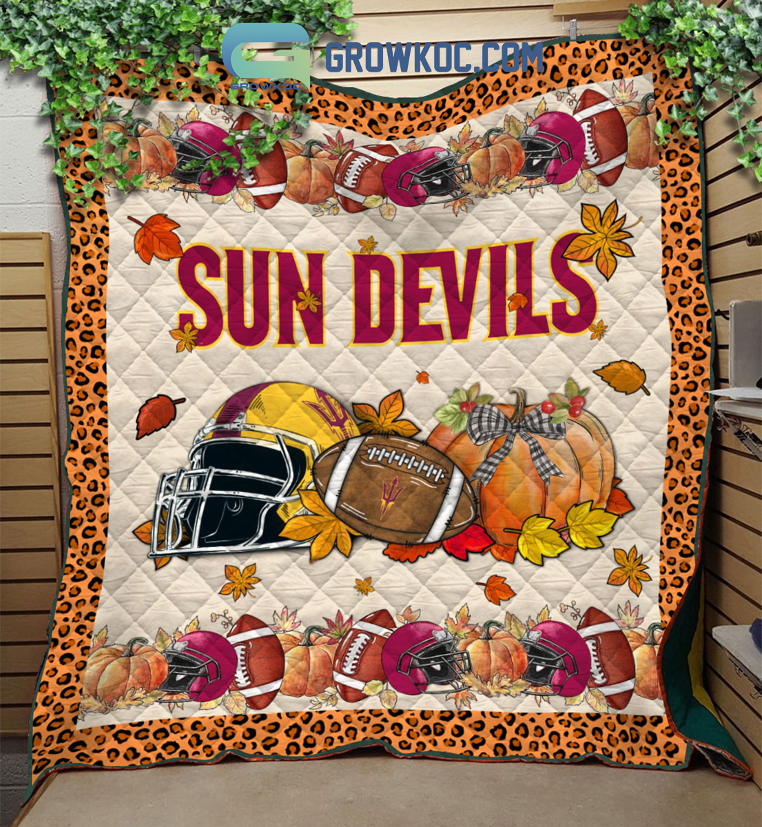 Arizona State Sun Devils NCAA Football Welcome Fall Pumpkin Halloween Fleece Blanket Quilt