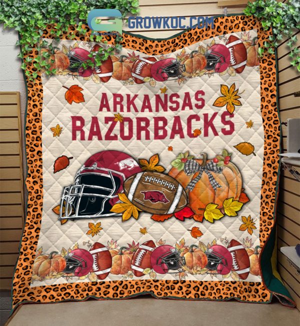 Arkansas Razorbacks NCAA Football Welcome Fall Pumpkin Halloween Fleece Blanket Quilt