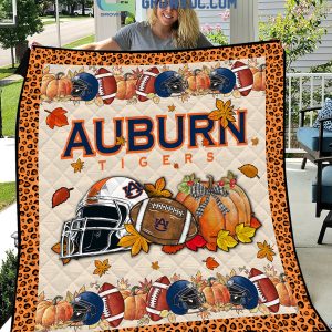 Auburn Tigers NCAA Football Welcome Fall Pumpkin Halloween Fleece Blanket Quilt