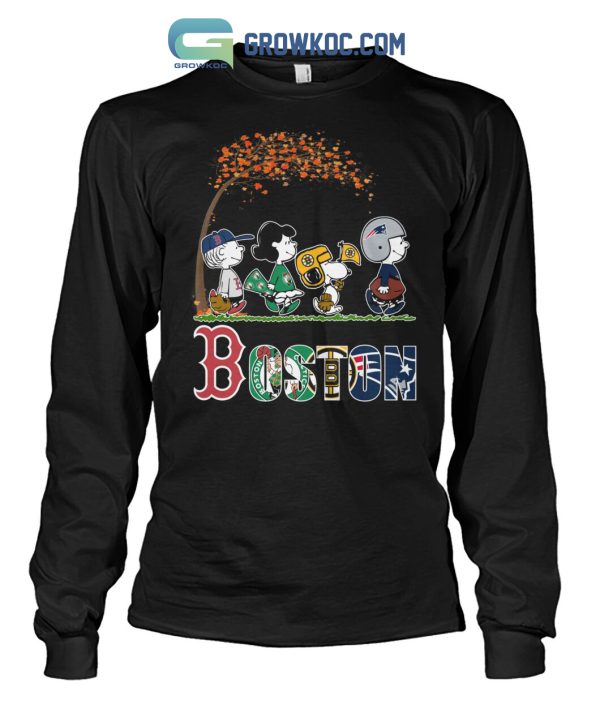 Boston Celtics Red Sox Bruins New England Patriot Snoopy Peanuts Loves Fall T Shirt