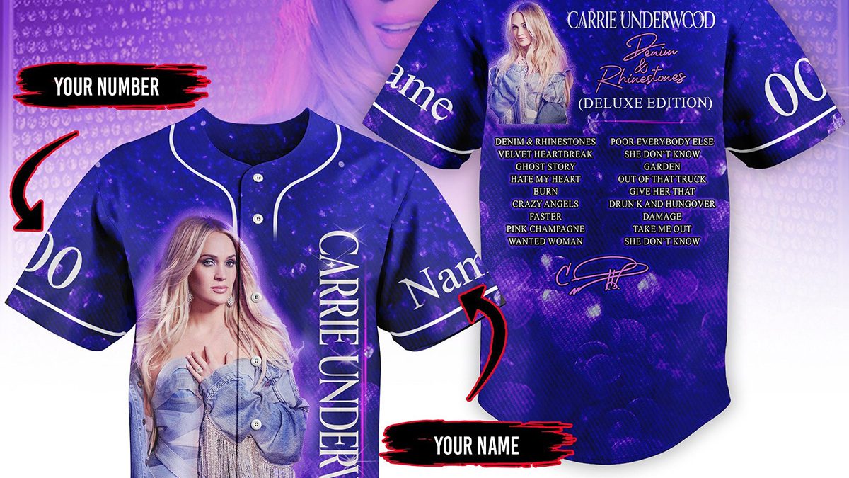 Carrie Underwood Denim & Rhinestones Personalized Baseball Jersey - Growkoc