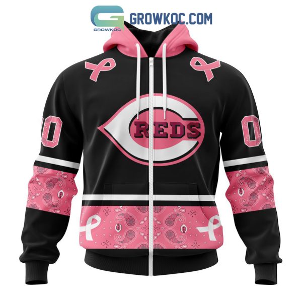 Cincinnati Reds MLB In Classic Style With Paisley In October We Wear Pink Breast Cancer Hoodie T Shirt