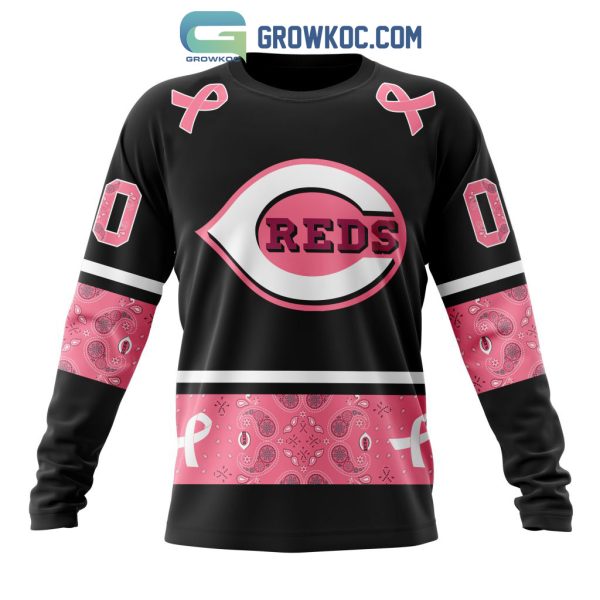 Cincinnati Reds MLB In Classic Style With Paisley In October We Wear Pink Breast Cancer Hoodie T Shirt