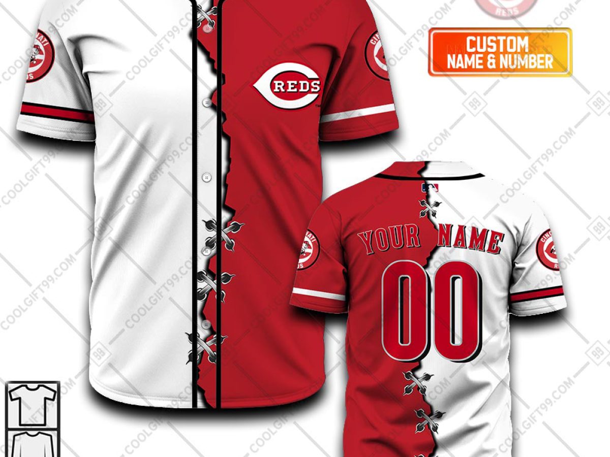 Men's True-Fan White/Red Cincinnati Reds Pinstripe Jersey 