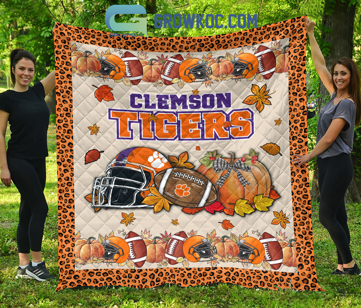 Clemson Tigers NCAA Football Welcome Fall Pumpkin Halloween Fleece Blanket Quilt