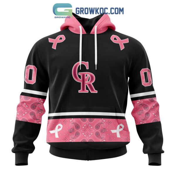 Colorado Rockies MLB In Classic Style With Paisley In October We Wear Pink Breast Cancer Hoodie T Shirt