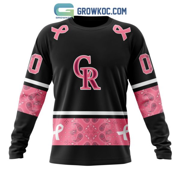 Colorado Rockies MLB In Classic Style With Paisley In October We Wear Pink Breast Cancer Hoodie T Shirt