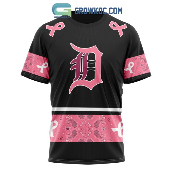 Detroit Tigers MLB In Classic Style With Paisley In October We Wear Pink Breast Cancer Hoodie T Shirt