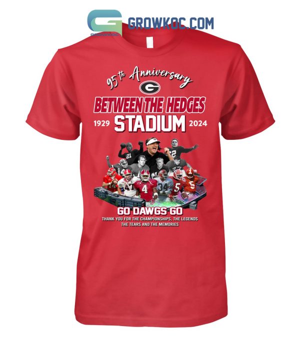 Georgia Bulldogs Between The Hedges Stadium 95th Anniversary 1929 2024 Memories T Shirt