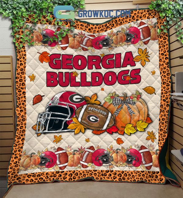 Georgia Bulldogs NCAA Football Welcome Fall Pumpkin Halloween Fleece Blanket Quilt