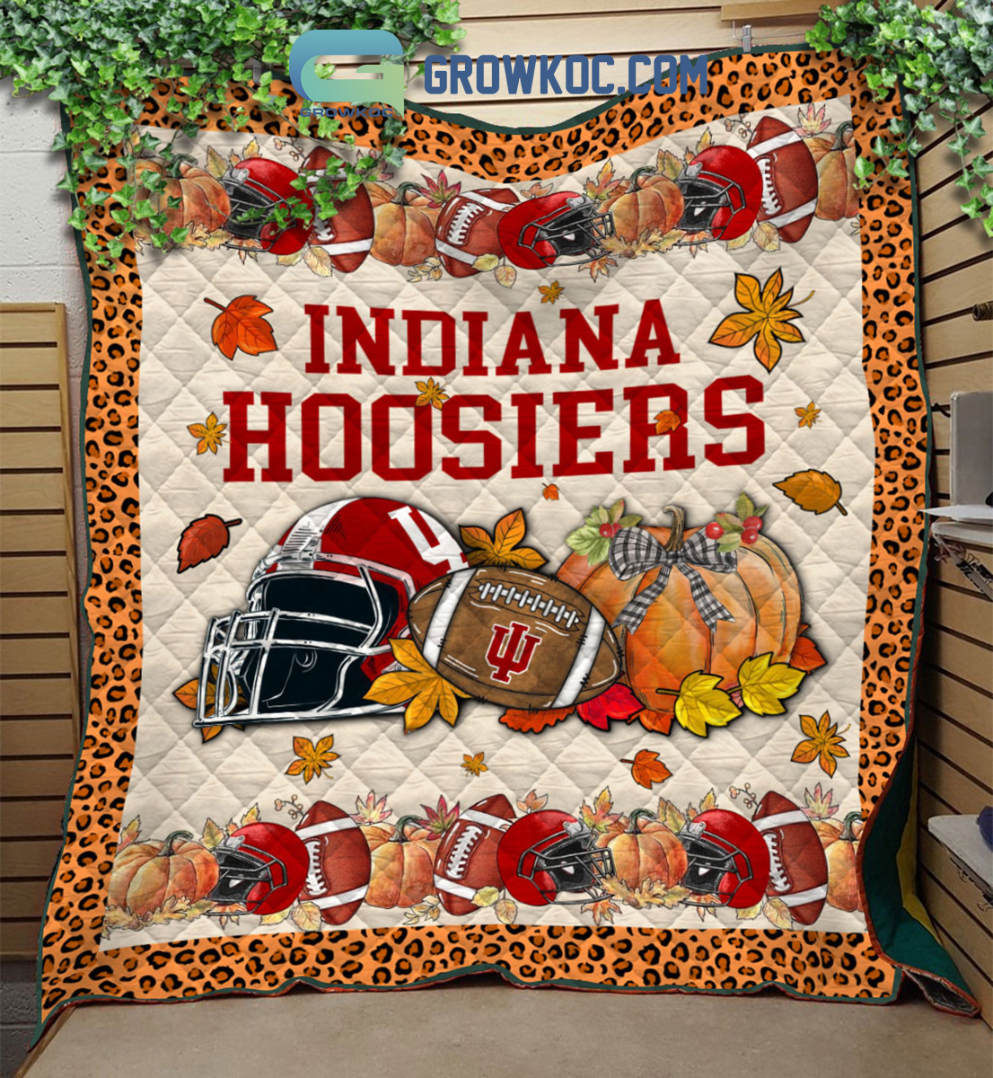 Indiana Hoosiers NCAA Football Welcome Fall Pumpkin Halloween Fleece Blanket Quilt