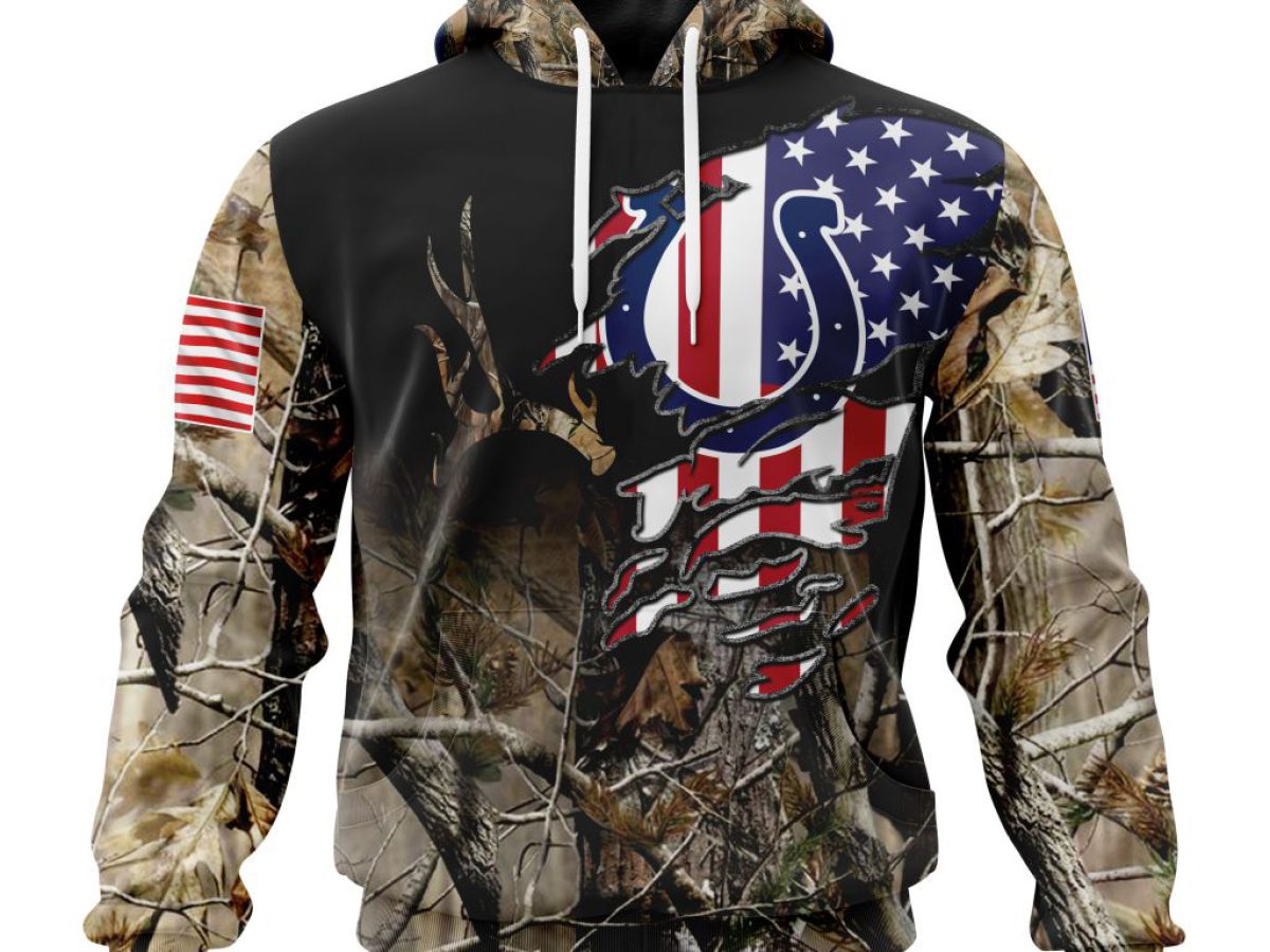 NFL Indianapolis Colts Custom Name And Number USA Flag Camo Realtree  Hunting All Over Print 3D Shirt