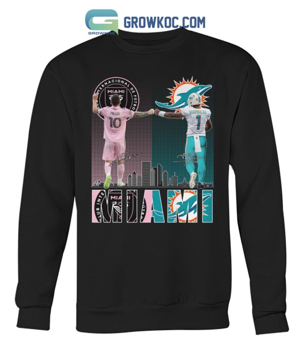 Inter Miami Messi And Dolphins Tagovailod City Champions T Shirt