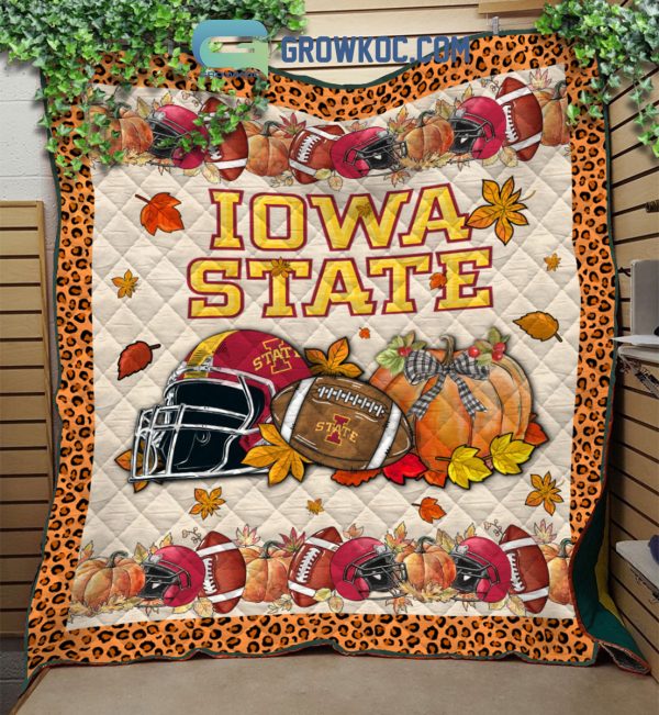 Iowa State Cyclones NCAA Football Welcome Fall Pumpkin Halloween Fleece Blanket Quilt