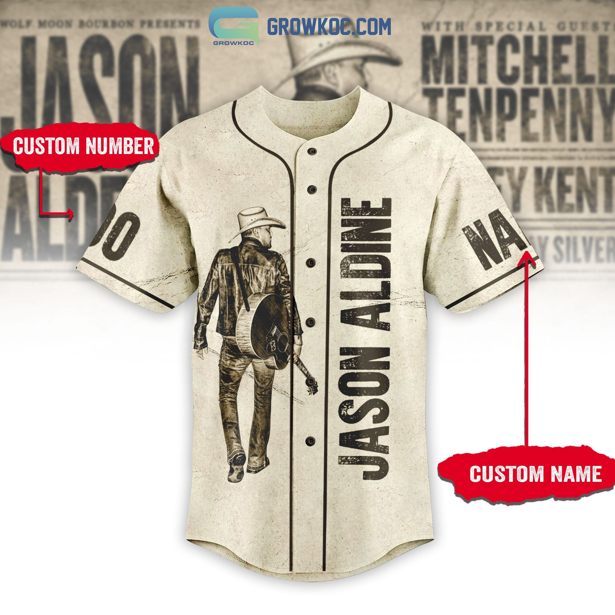 Jason Aldean Mitchell Tenpenny Highway Desperado Tour Personalized Baseball  Jersey - Growkoc