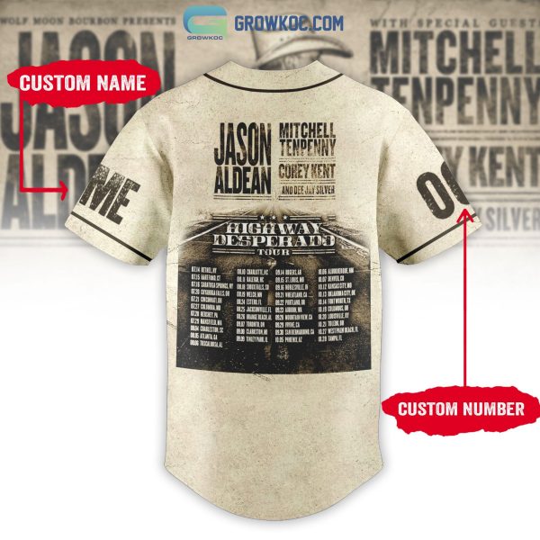 Jason Aldean Mitchell Tenpenny Highway Desperado Tour Personalized Baseball Jersey