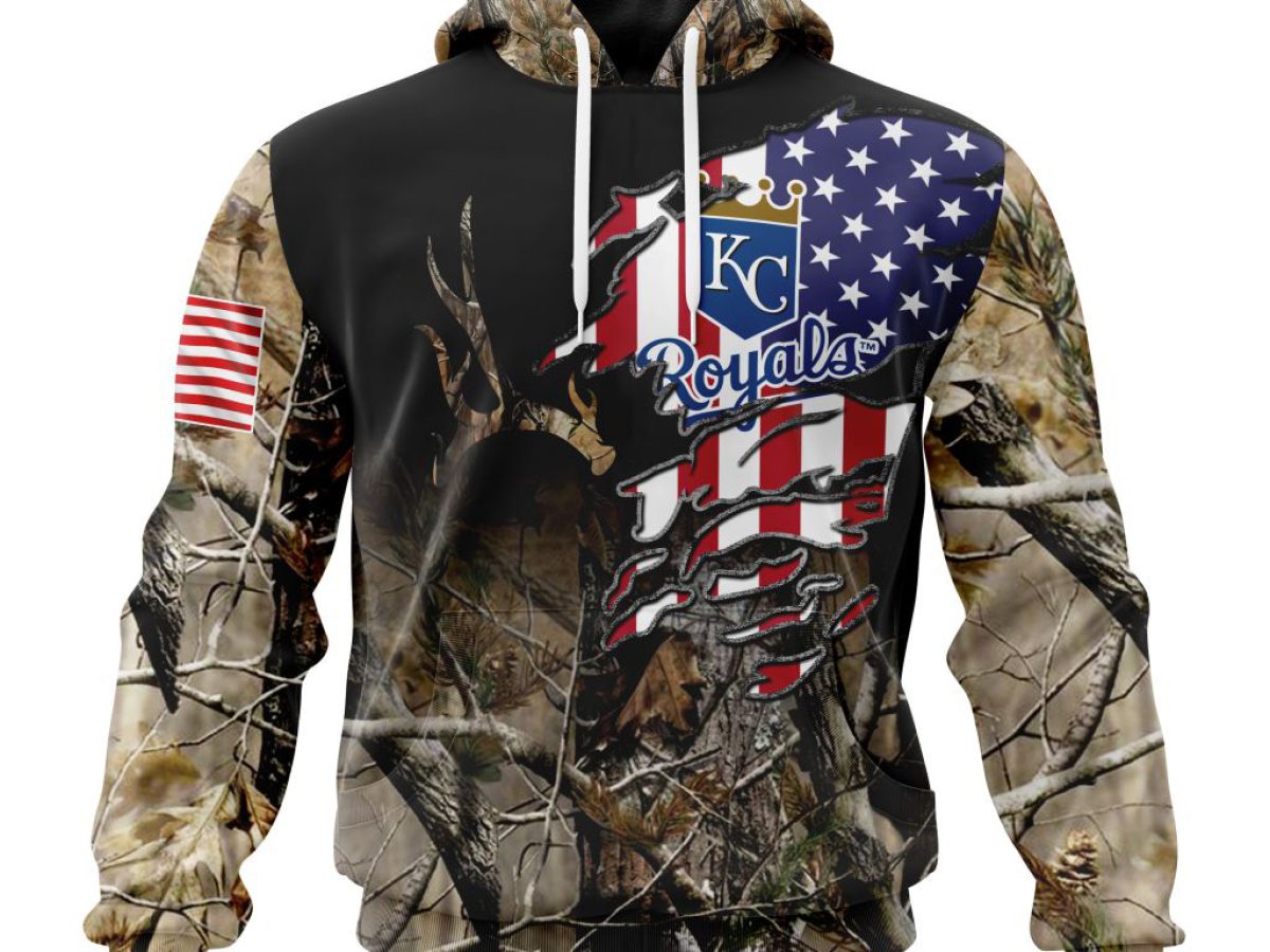 Camouflage Skull Kansas City Royals American Flag Baseball Jacket
