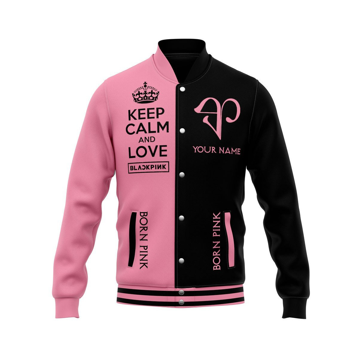 Keep Calm And Love Black Pink Personalized Baseball Jacket - Growkoc