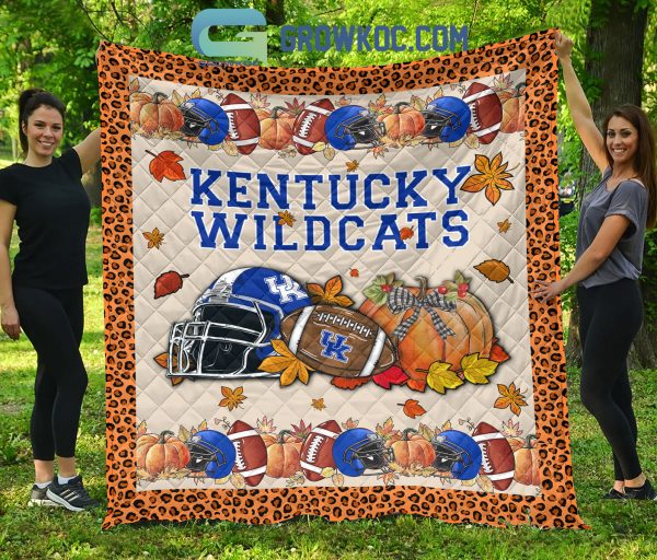Kentucky Wildcats NCAA Football Welcome Fall Pumpkin Halloween Fleece Blanket Quilt