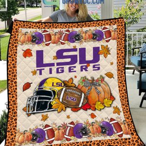 LSU Tigers NCAA Football Welcome Fall Pumpkin Halloween Fleece Blanket Quilt