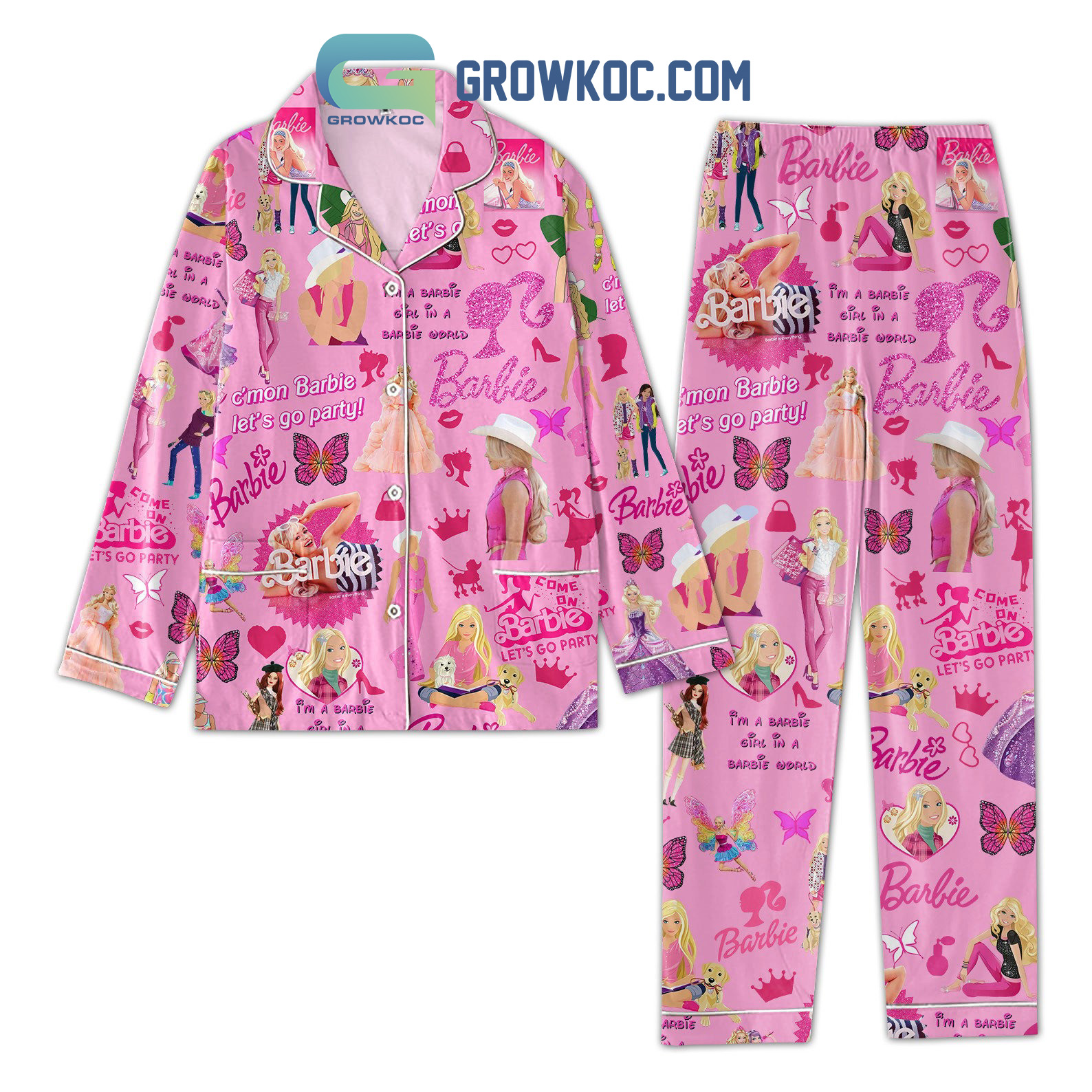 Let's Go Party Come On Barbie Pink Design Pajamas Set
