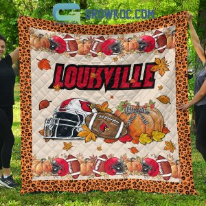Louisville Cardinals NCAA Football Welcome Fall Pumpkin Halloween Fleece Blanket Quilt