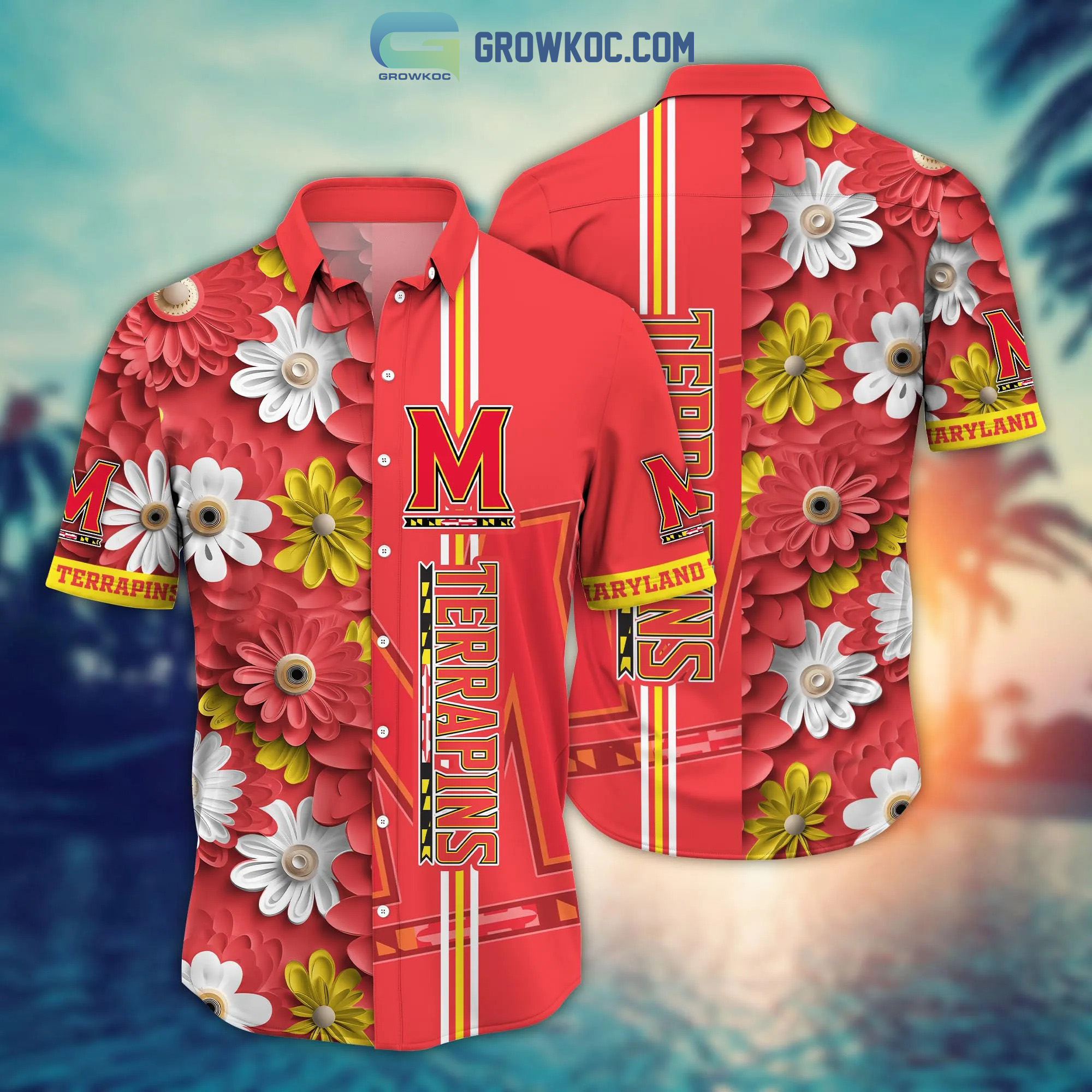 Maryland Flag Floral / Hawaiian Shirt