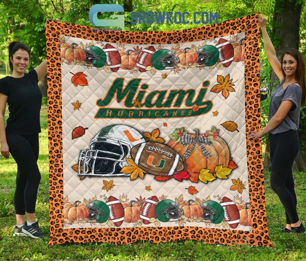 Miami Hurricanes NCAA Football Welcome Fall Pumpkin Halloween Fleece Blanket Quilt